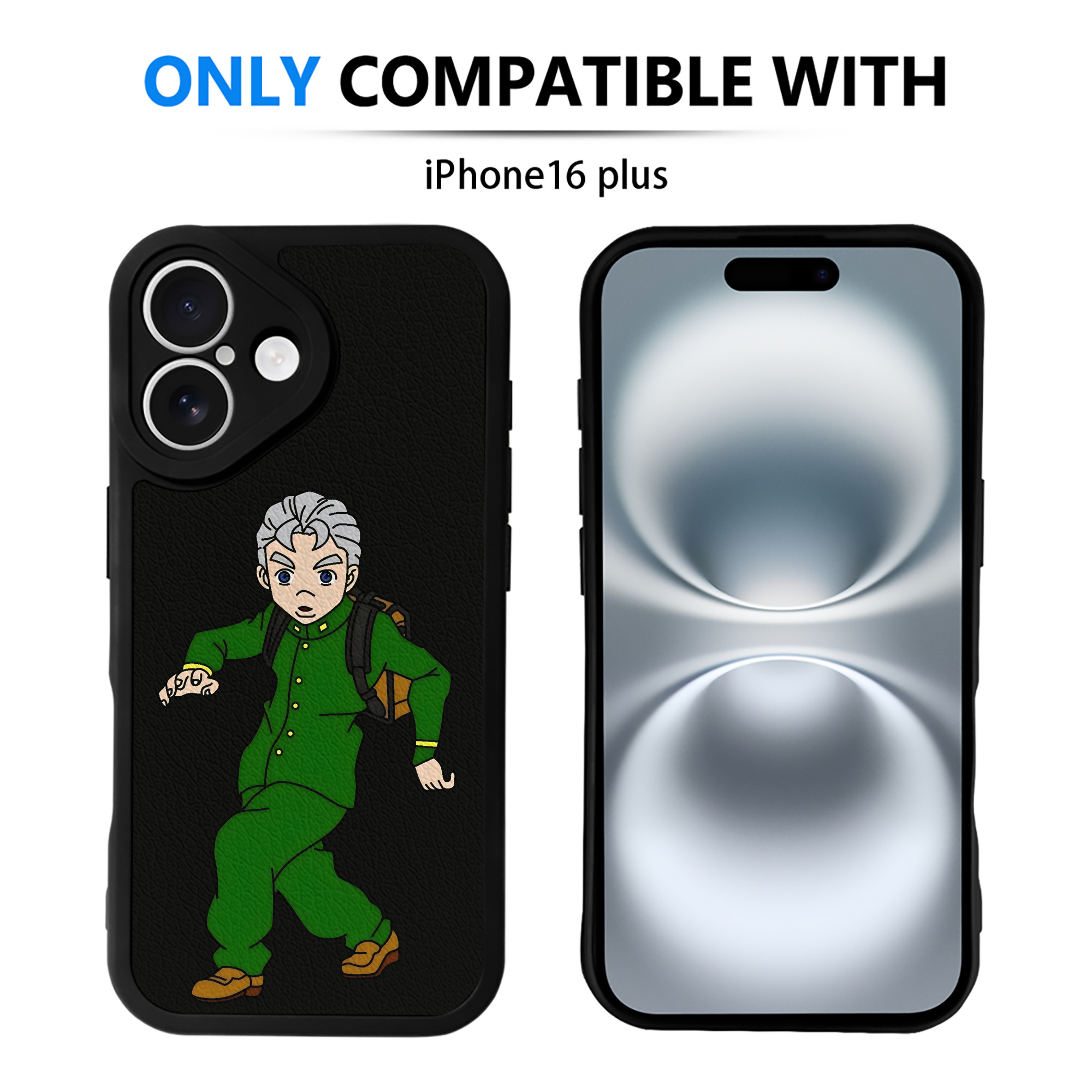 （画像用） ジョジョの奇妙な冒険 広瀨康一 JoJo's Bizarre Adventure Hirose Koichi 【iPhone 16シリーズ対応】シリコンスマホケース（レザー調） 材質：シリコン